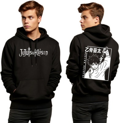 Joy nd Happinness Printed Hooded Neck Casual Men Black Sweater