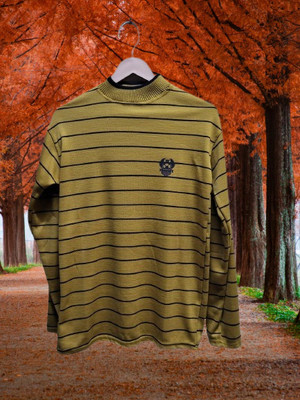 Tiki Tees Striped Round Neck Casual Men Yellow Sweater