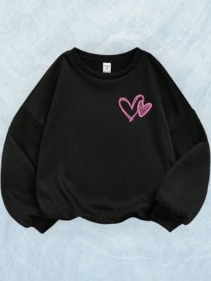 Draxstarfashion Printed Round Neck Casual Women Black Sweater