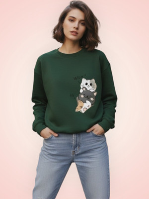 Elite Printed Round Neck Casual Women Dark Green Sweater