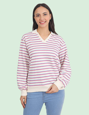 Veins Fashion Full Sleeve Striped Women Sweatshirt