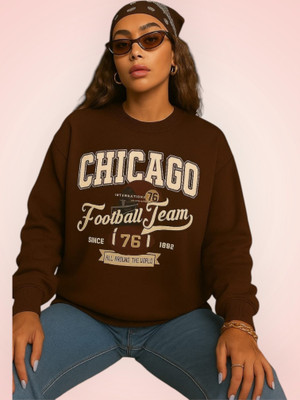 HouseOfCommon Printed Round Neck Casual Women Brown Sweater