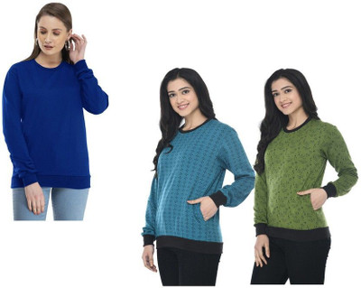 Indeweaves Full Sleeve Self Design Women Sweatshirt