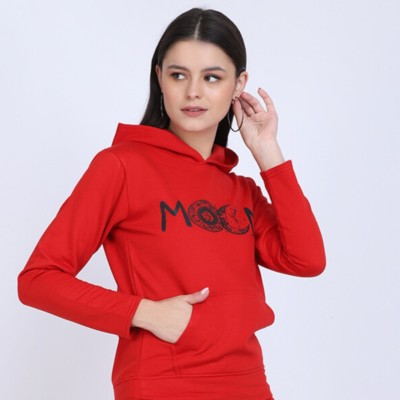 Clothmaster Printed Hooded Neck Casual Women Red Sweater