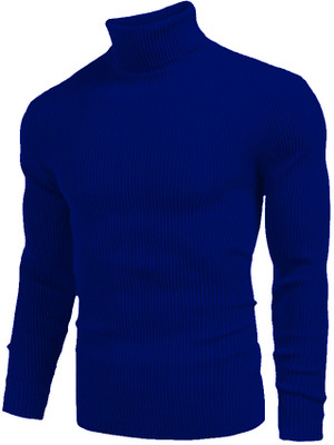 FREAKS Solid High Neck Casual Men Blue Sweater