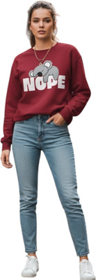 Elite Printed Round Neck Casual Women Maroon Sweater