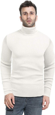 TEE TREE Solid High Neck Casual Men White Sweater