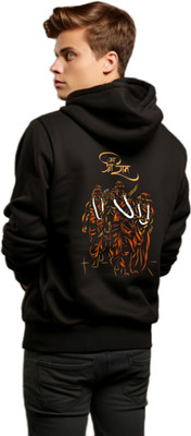 Joy nd Happinness Printed Hooded Neck Casual Men Black Sweater