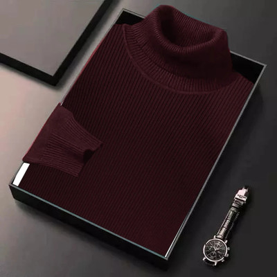Cat Bunny Solid High Neck Casual Men Maroon Sweater