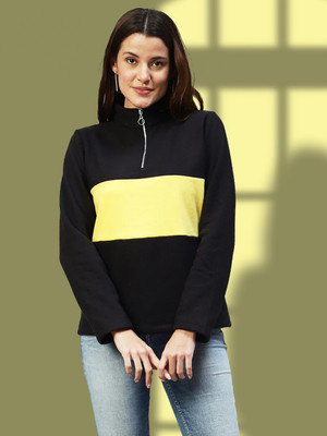 METRONAUT Metronaut Women Black Colorblock High Neck Sweatshirt Full Sleeve Printed Women Sweatshirt