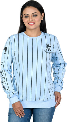 SHAUN Printed Round Neck Lounge Wear Women Blue Sweater