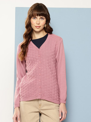 Aarika Solid V Neck Casual Women Pink Sweater