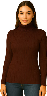 top ten Woven High Neck Casual Women Brown Sweater