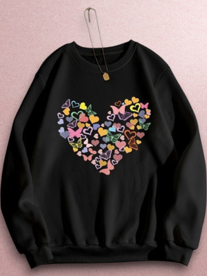Draxstarfashion Printed Round Neck Casual Women Black Sweater