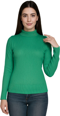 top ten Woven High Neck Casual Women Green Sweater
