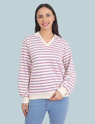 Veins Fashion Full Sleeve Striped Women Sweatshirt