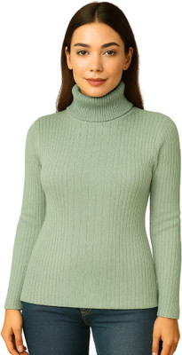 top ten Woven High Neck Casual Women Light Green Sweater
