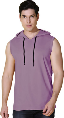 YOUTH ROBE Solid Men Hooded Neck Purple T-Shirt