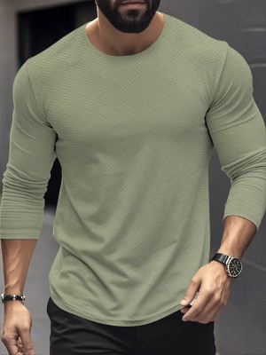 KAJARU Solid Men Round Neck Green T-Shirt