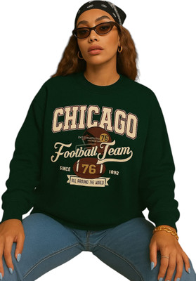 HouseOfCommon Printed Round Neck Casual Women Dark Green Sweater