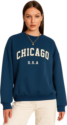 Elite Printed Round Neck Casual Women Dark Blue Sweater