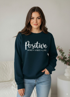 HouseOfCommon Printed Round Neck Casual Women Dark Blue Sweater