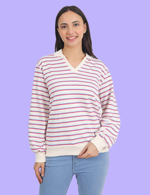 Veins Fashion Full Sleeve Striped Women Sweatshirt