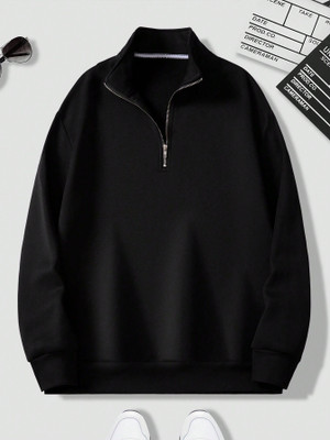 vownz Solid High Neck Casual Men Black Sweater