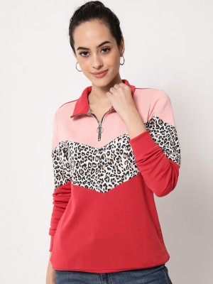 Austin Wood Full Sleeve Animal Print, Color Block Women Sweatshirt