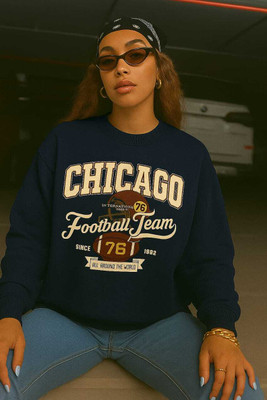 Stylezone Printed Round Neck Casual Women Dark Blue Sweater