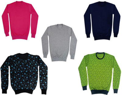 KAVYA Full Sleeve Printed, Solid Girls Sweatshirt