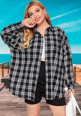 GlamSmart Women Checkered Casual Black, White Shirt