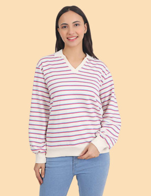 Veins Fashion Full Sleeve Striped Women Sweatshirt