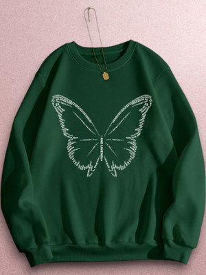 Draxstarfashion Printed Round Neck Casual Women Green Sweater