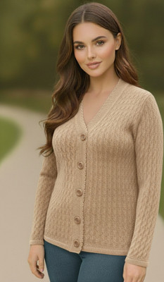 NATRIS Solid V Neck Casual Women Beige Sweater