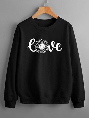 Draxstarfashion Printed Round Neck Casual Women Black Sweater