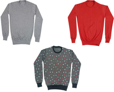 KAVYA Full Sleeve Printed, Solid Girls Sweatshirt