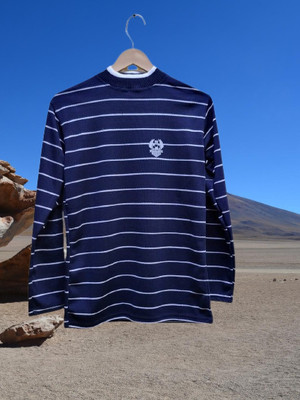 Tiki Tees Striped Round Neck Casual Men Blue Sweater