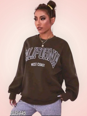 HouseOfCommon Printed Round Neck Casual Women Brown Sweater