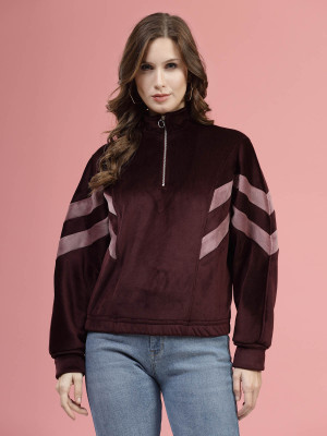 PLUSS Full Sleeve Color Block Women Sweatshirt