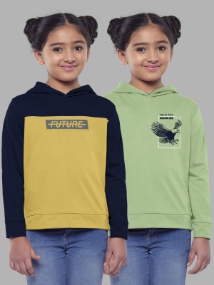 Hellcat Full Sleeve Printed, Color Block Girls Sweatshirt