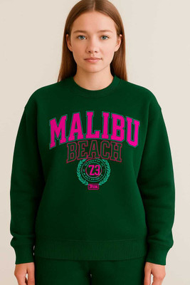 Elite Printed Round Neck Casual Women Green Sweater