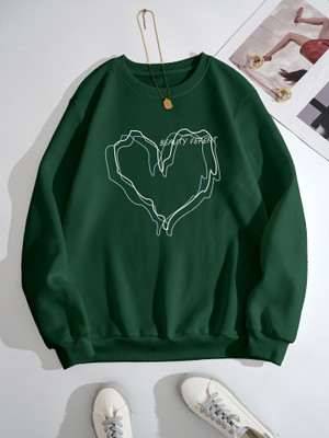 Draxstarfashion Printed Round Neck Casual Women Green Sweater