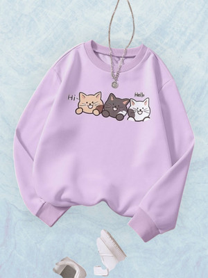 Draxstarfashion Printed Round Neck Casual Women Purple Sweater