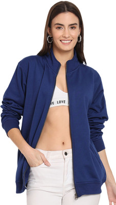 SHAUN Solid Round Neck Lounge Wear Women Blue Sweater