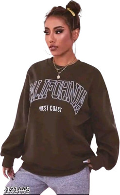 HouseOfCommon Printed Round Neck Casual Women Brown Sweater