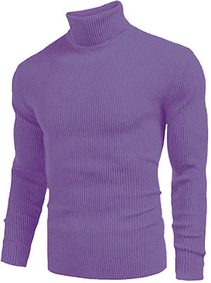 FREAKS Woven High Neck Casual Men Purple Sweater