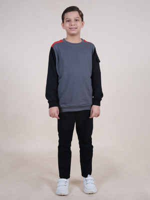 KiddoPanti Boys Casual Sweatshirt Jeans(Dark Grey & Black)