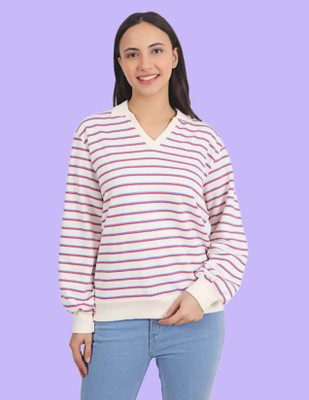 Veins Fashion Full Sleeve Striped Women Sweatshirt