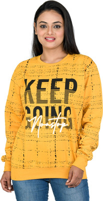 SHAUN Printed Round Neck Lounge Wear Women Yellow Sweater